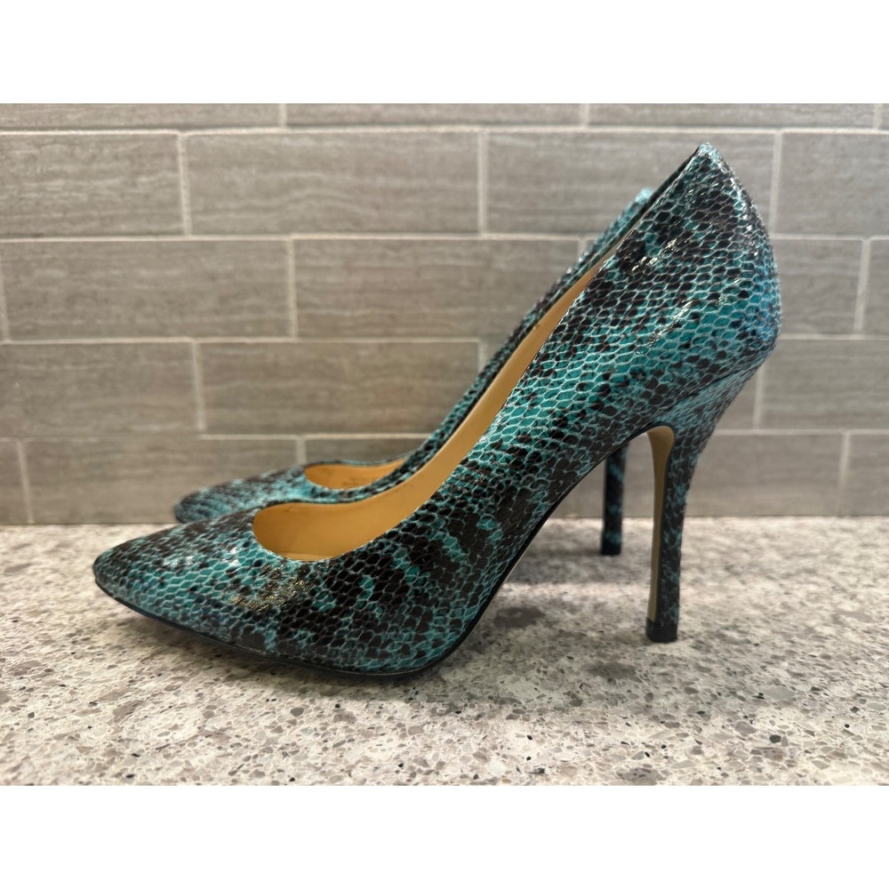 Enzo Angiolini Teal Black Faux Snakeskin Embossed Pointed Toe Stiletto Heels 8M